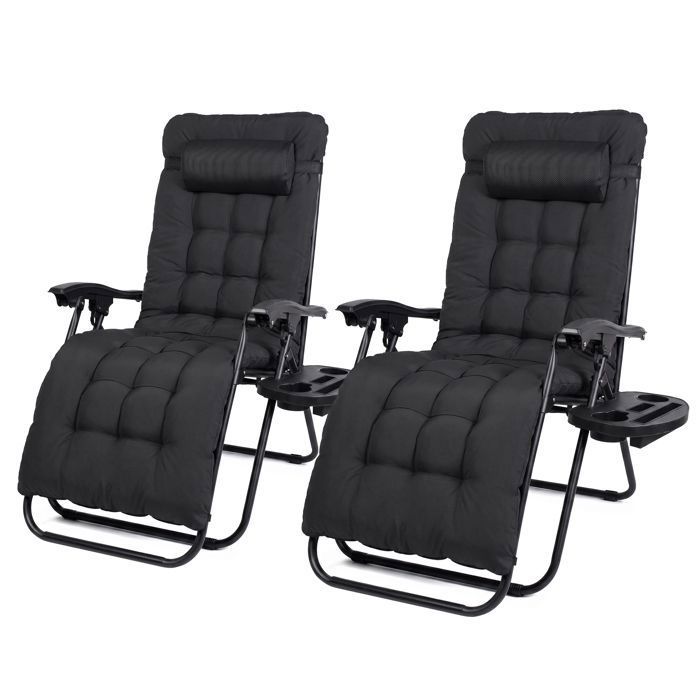 Todeco Chaise Longue Pliante avec Coussin amovible 2 en 1 Transat de Plage avec Porte-gobelet Bain de Soleil Lot de 2 Noir Todeco Chaise Longue Pliante avec Coussin amovible 2 en 1 Transat de Plage avec Porte-gobelet Bain de Soleil Lot de 2 Noir