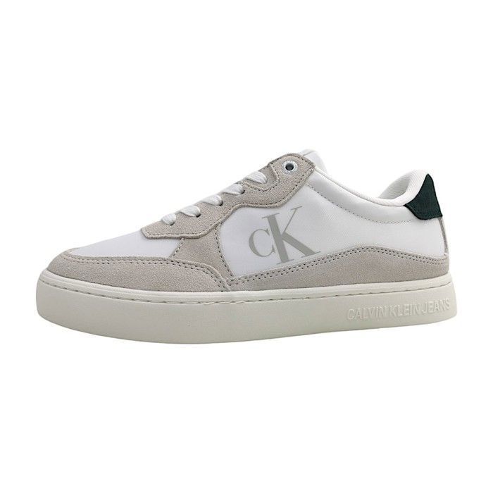 Hommes Calvin Klein chaussure à lacets sportive Classic Cupsole Textile Lacets Plat - 01U blanc/vert