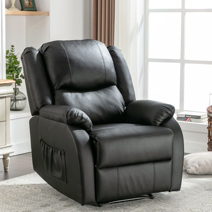 Fauteuil inclinable en cuir - Cuir PU noir - Dimensions 80x90x100 cm - Poids 32 kg - Inclinable manuellement