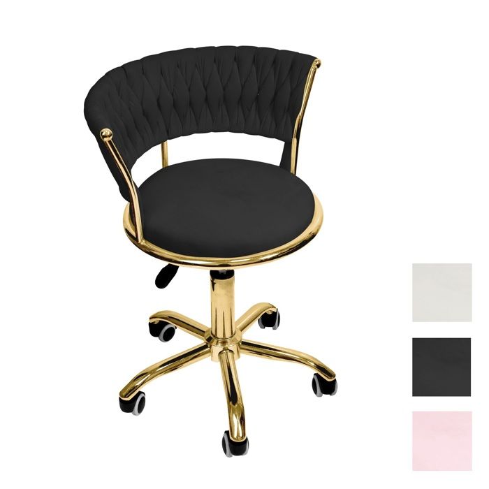 1pc-NOIR Chaise de Bureau avec dossier Tabouret de bar pivotant avec siège en Velours Hauteur réglable et Pieds Dorés