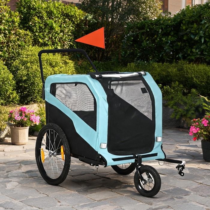 Remorque vélo 2-en-1 pour chien poussette jusquà 30 kg 170x77x90 cm tissu Oxford deep blue