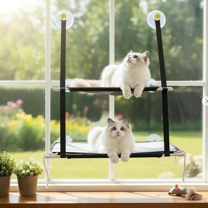 Fenêtre De Lit De Chat Mural Étagère Double Avec Coussin Ventouse Hamac Pour Chat Avec Ventouse Puissante Fauteuil Inclinabl[AC922]