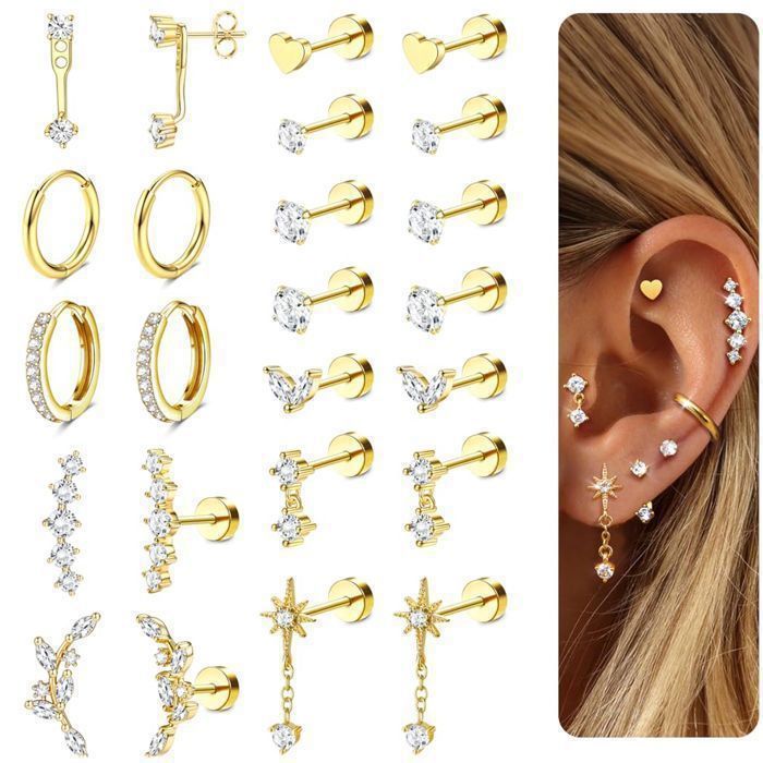 Boucles Doreilles Femme-Piercing Oreille-12 Pairs-Inoxydable -10/12mm-Creoles Petites Conch Cartilage Tragus Helix Piercing Oreille
