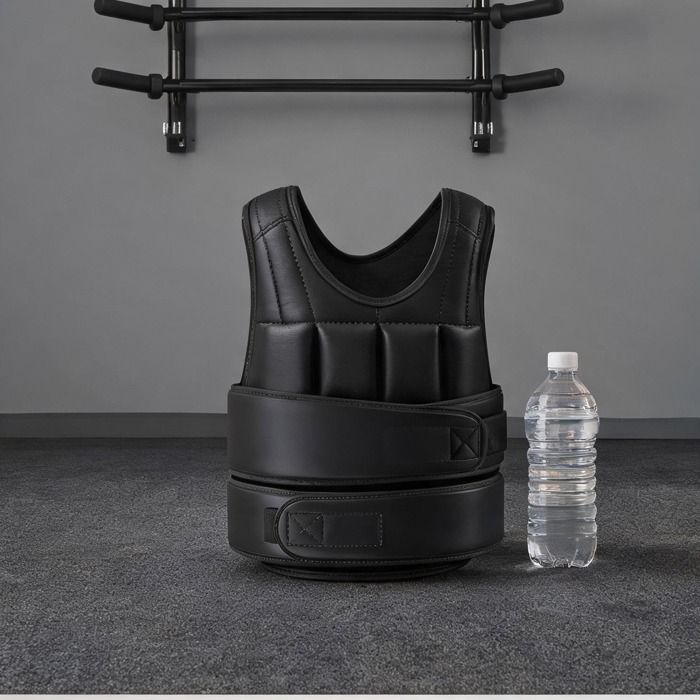 Gilet lesté réglable 10 kg – 38 poids amovibles – Tissu Oxford noir – 50x60 cm