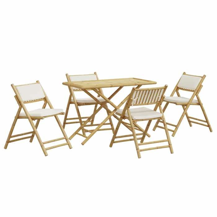 VIDAXL Ensemble Table bar avec chaises pliante (5 pcs) - ANTI-UV - et coussins - blanc crème bambou 110x55x75 cm M2667