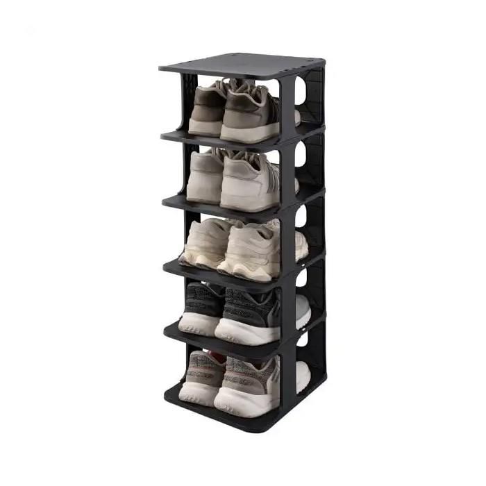 Étagère à chaussures 6 niveaux empilable range-chaussures vertical pour entrée gain de place modulable noir