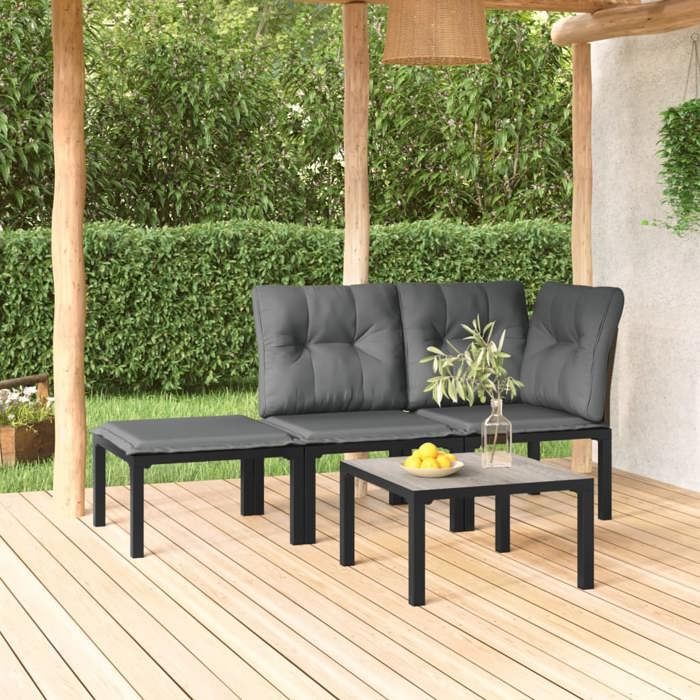 Salon de jardin (lot de 4) Design modulaire noir et gris résine tressée - Petit canapé balcon LL2267