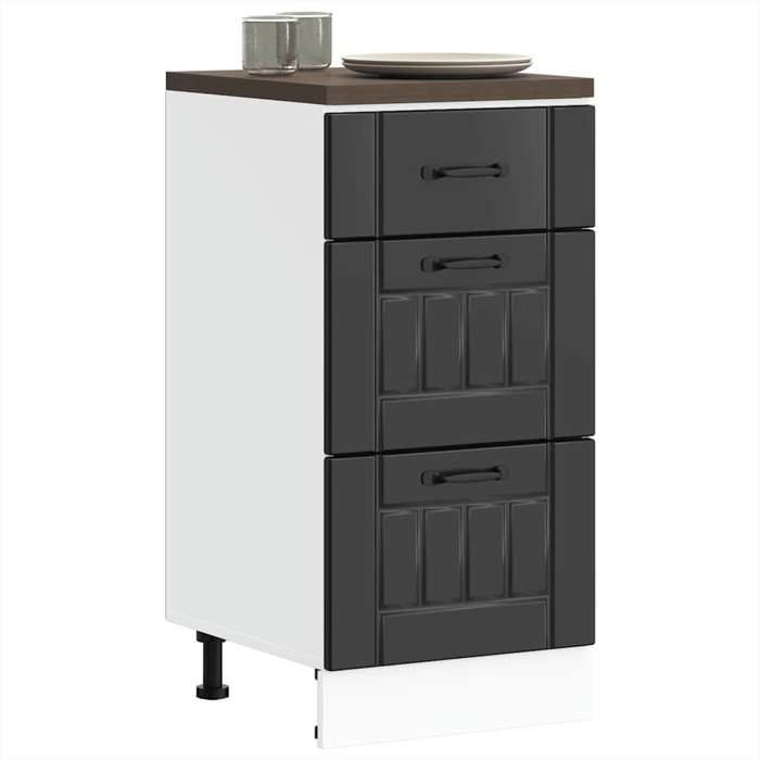 Noir Meuble bas de cuisine « Lucca » en bois dingénierie noir - Meuble Rangement LV38031