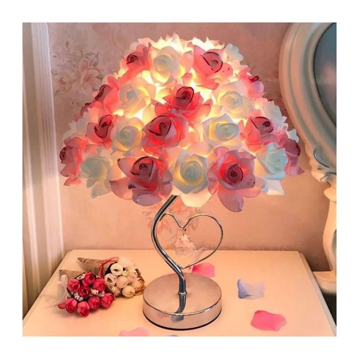 Lampe décorative - Fleur rose et cœur - 32 x 40 cm - Intérieur