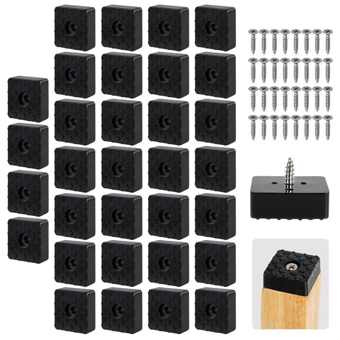 Patins en caoutchouc carrés vissables - lot de 32 pièces antidérapantes inoxydables pour pieds de chaise et meuble