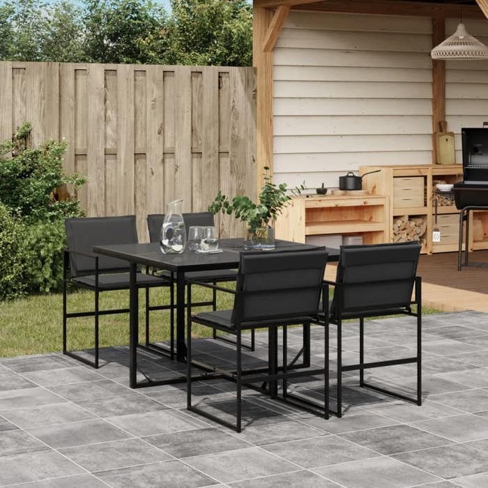 Ensemble Table avec chaises jardin - vidaXL - Mobilier outdoor Anti UV - avec coussins 5 pcs noir textilène - design moderne(925059)