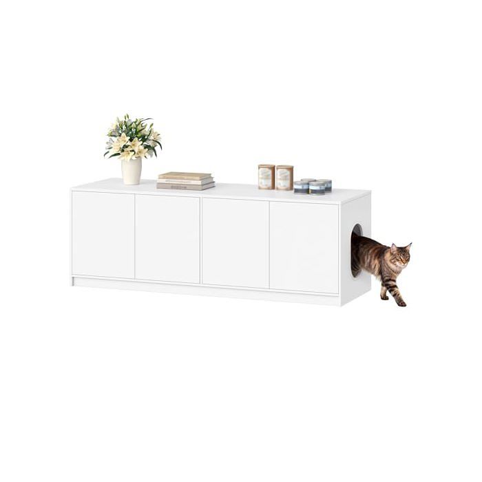 Meuble litière - FOBYFURNY - EFPCB203PW1V1 - 120 x 50 x 51 5 cm - Blanc - 2 chats