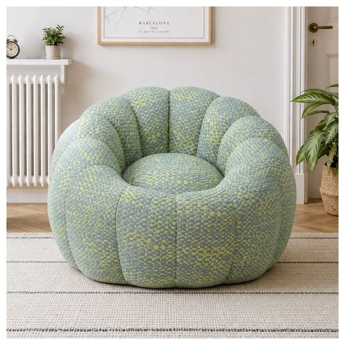 Zitty Fauteuil pouf en forme de fleur canapé paresseux jaune et gris en tissu jacquard 112x105x74cm