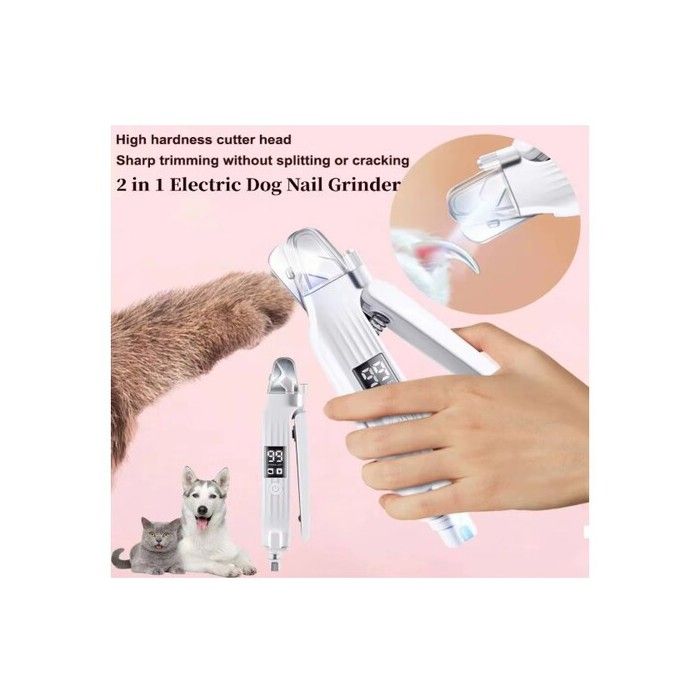 Coupe et Lime-Ongles Électrique 2 en 1 - Chien Chat –Double LED 3 Tailles Écran Batterie Rechargeable USB