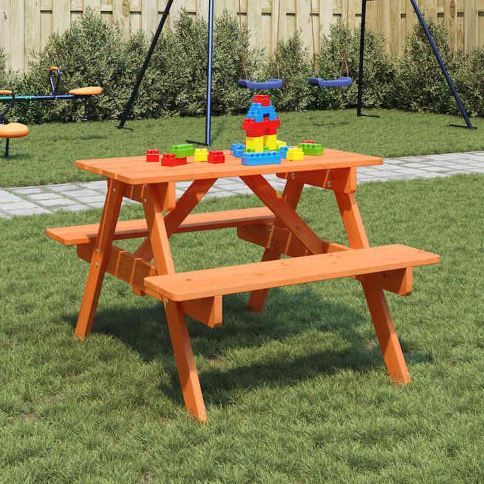 Meuble jardin - Table de pique-nique pour 4 enfants avec trou de parasol sapin &745