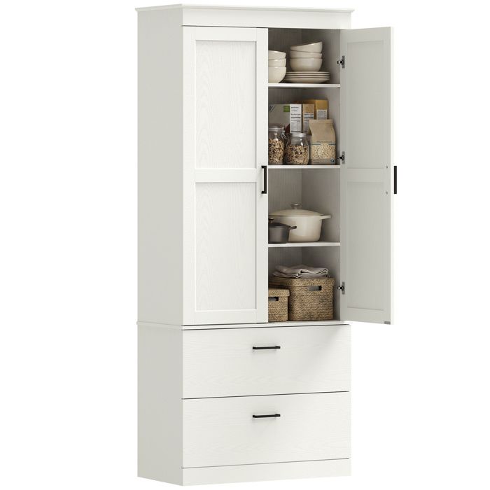 Armoire de cuisine armoire haute avec 2 tiroirs 75x39x178 cm blanc crème