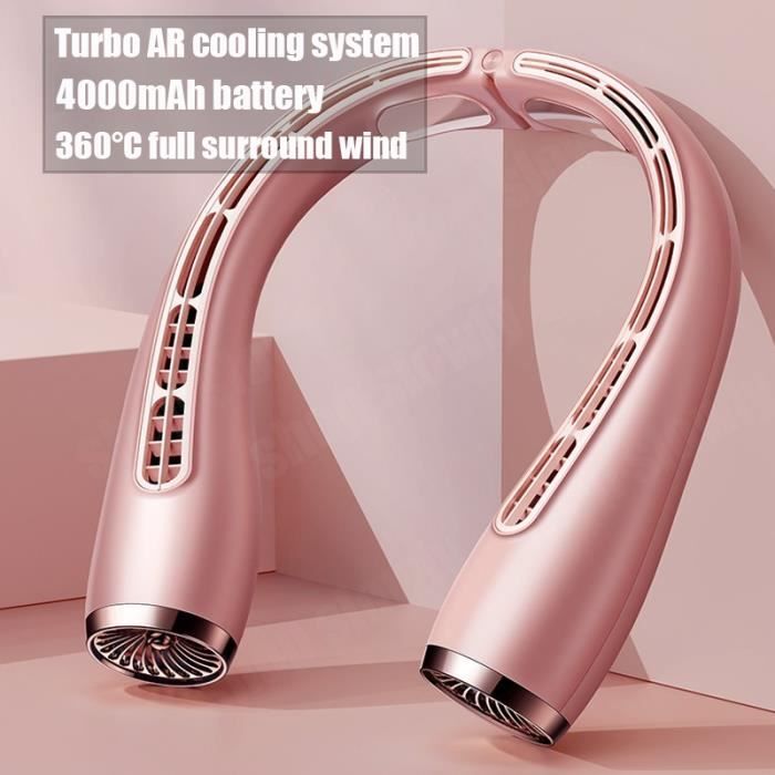 Ventilateur De Cou Portable Rechargeable 4000mAh - Ventilo Sans Pale Silencieux 15H, 360° Puissant 3 Vitesses LED, Léger Pour Bureau Sport Voyage Camping