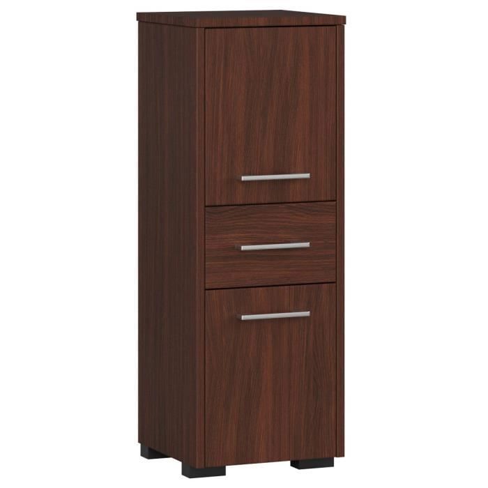 Colonne salle de bains AKORD FIN Wengé 30 cm 2 portes 1 tiroir façade Wengé 3 étagères 30x30x85 cm