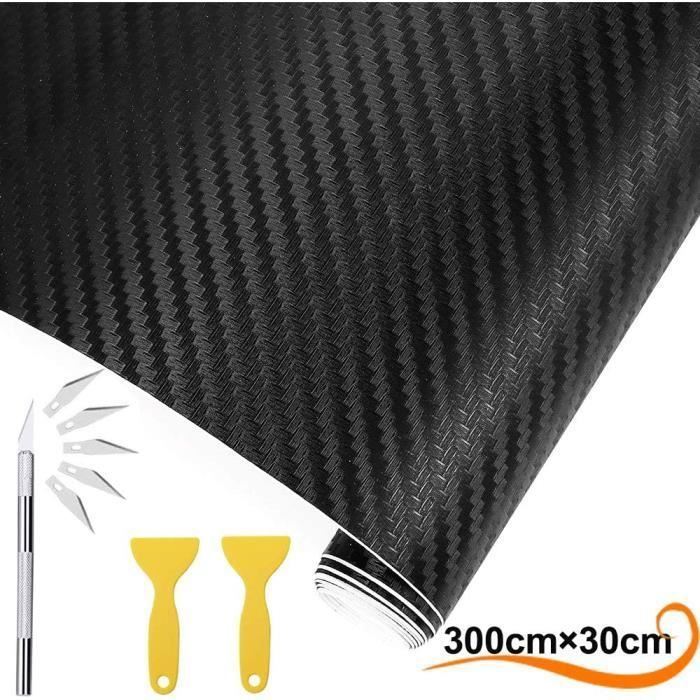 Carbone Autocollant Fibre Voiture avec Grattoirs Plastique300 X 30 cm Adhésif Covering Stickers Film en Vinyle pour