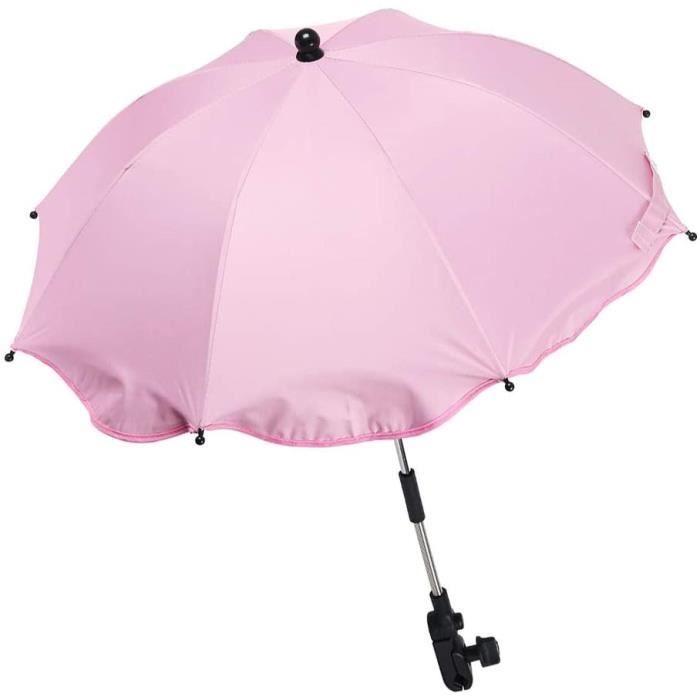 Ombrelle Poussette Universelle Bébé Confort Anti UV 50+,Parasol Poussette Pliant pour Extérieur Plage Jardin en Plein Air (Rose)