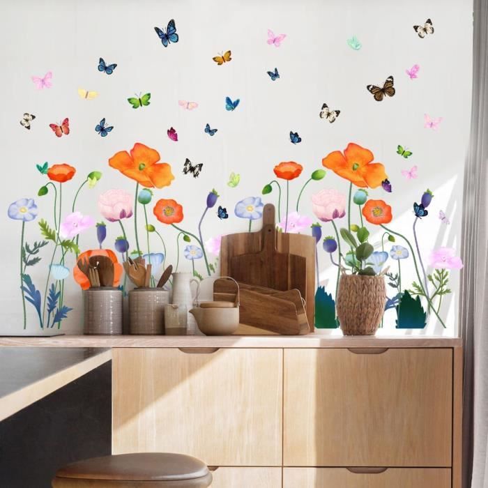 Stickers Muraux Fleurs Coquelicots Rouges - Grand Décor Floral Decalmile