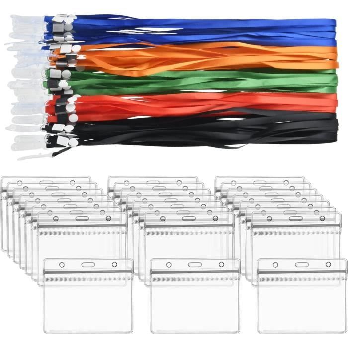 Porte-badges Transparents Avec Cordons - Lot De 100 Paires, PVC, 9.8x8.2cm - Pour Cartes ID, Bureau, événements