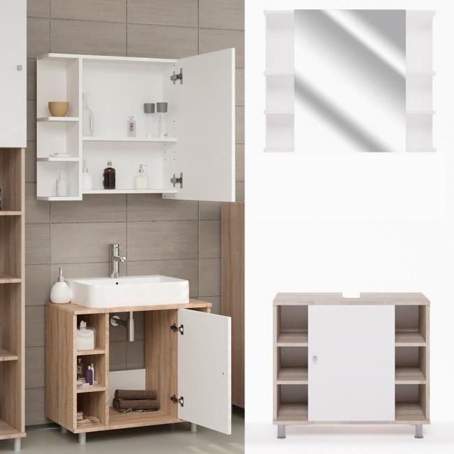 Vicco Ensemble de meubles de salle de bain Fynn, Sonoma/Blanc, 3