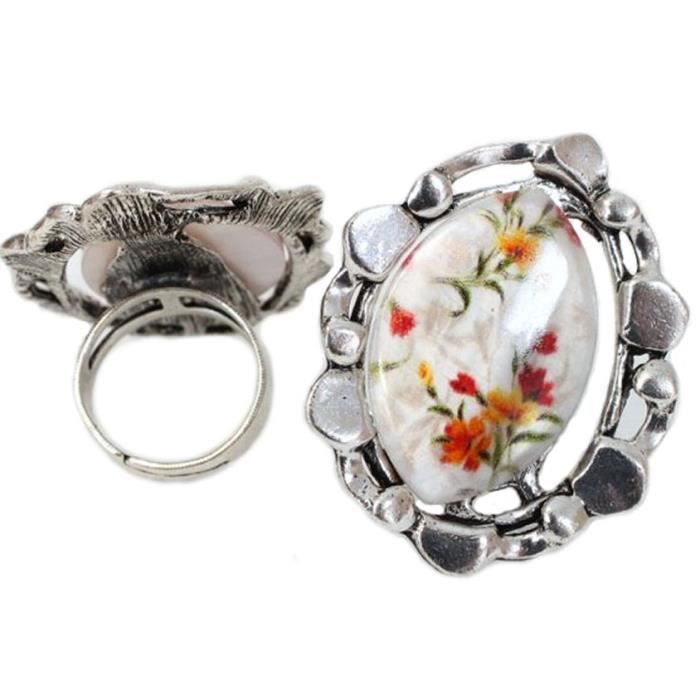 Bague Anneau Argenté Taille Réglable Avec Nacre Blanche - Bijou Vintage Unique - Occasion