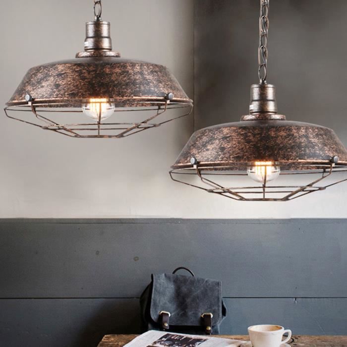 Plafonnier Vintage Lampe De Plafond Rond En Fer Forgé,Imitation Verre