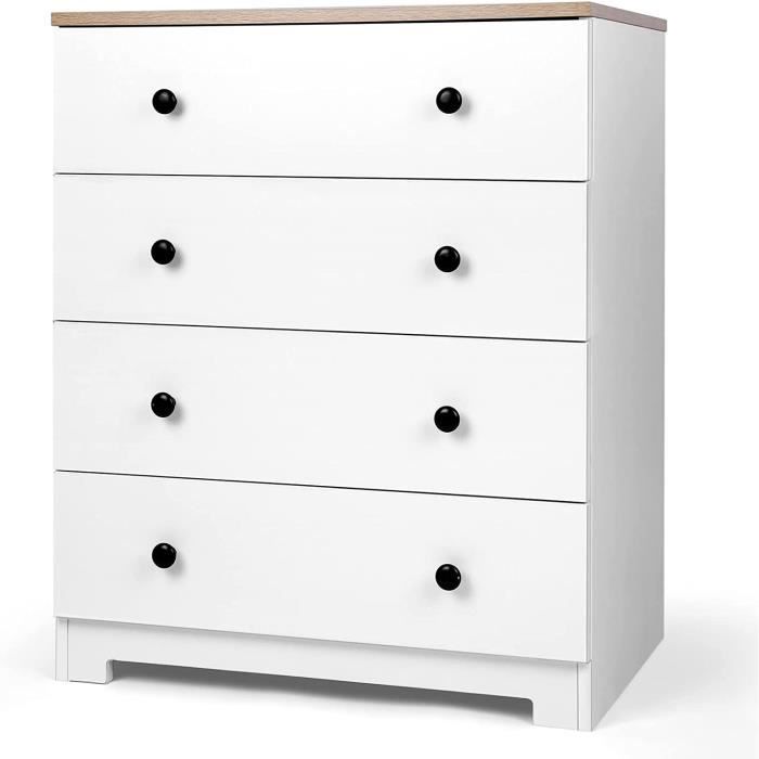 Commode Chambre Adulte Jany 4 Tiroirs De Rangement. En Bois Massif