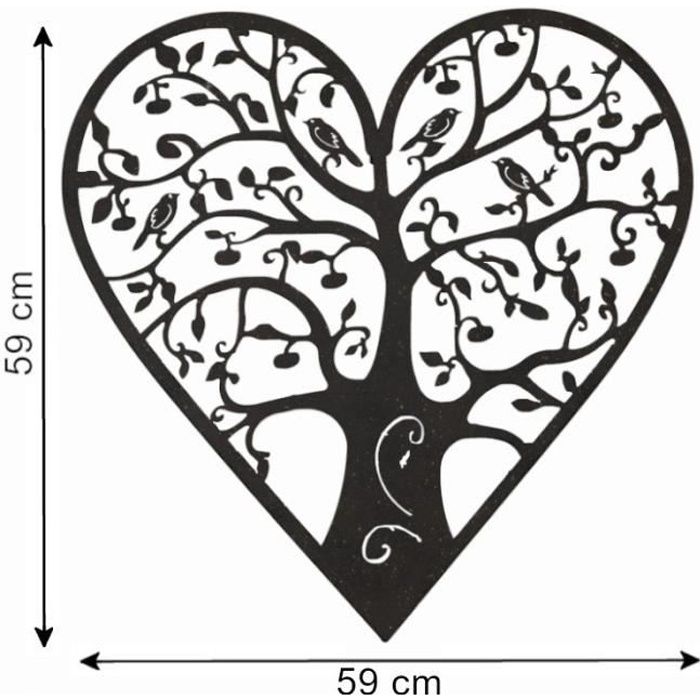 Arbre de Vie Décoratif à Fixer Applique Murale Fronton Motif Nature en  Forme de Coeur en Métal Patiné Marron 0,5x60x61cm - L'Héritier du Temps