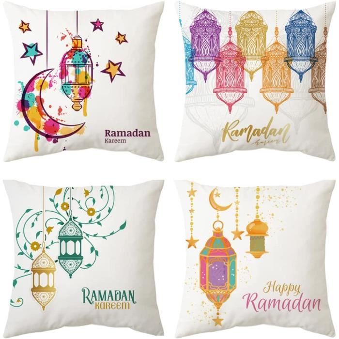 Hpory Housse de Coussin Ramadan, 45x45cm Housse de Coussin de Eid Taie  Oreiller avec Étoile Lune Motif, Taie Oreiller Ramadan Eid Mubarak Ramadan