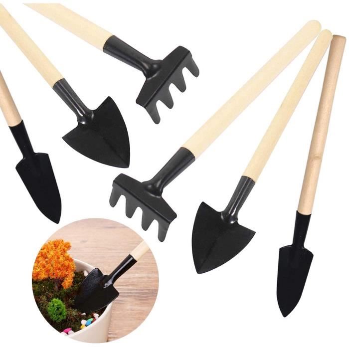 3 pièces Set Jardinage - Pelle - Râteau - Bêche - en Bois et métal
