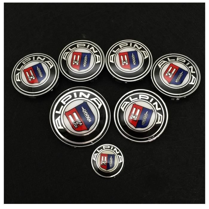 KIT 7 Badge LOGO Embleme ALPINA BMW Capot 82mm + Coffre 74mm +Volant + 4 centre de roue