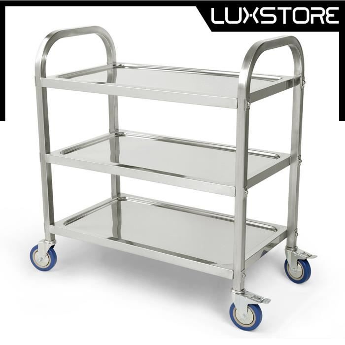 LUXS 3 étages Chariot de Service Cuisine Professionnel Inox