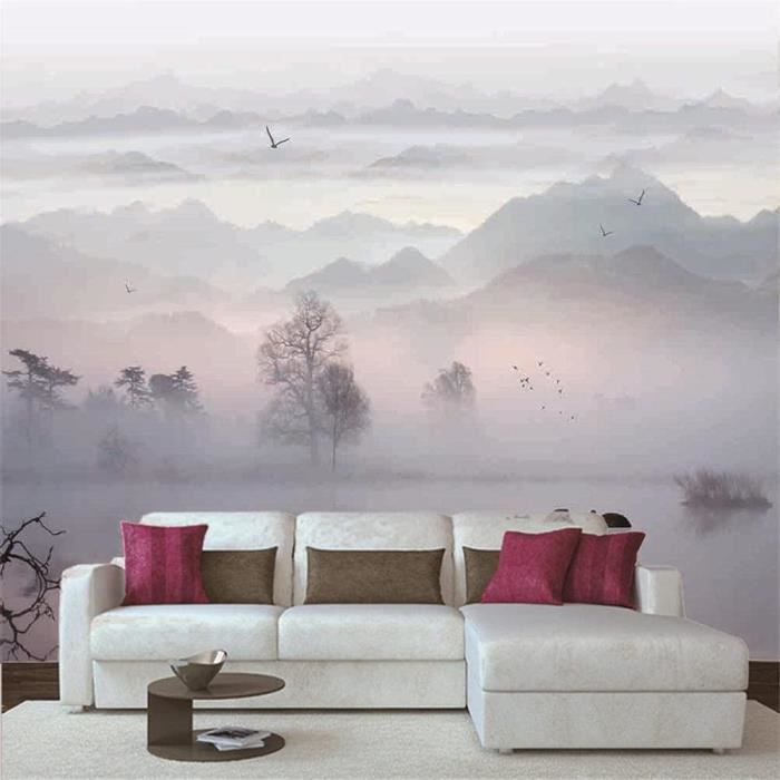 Papier Peint Panoramique 3D,Montagnes de brume de paysage - Autocollant Mural Pour Salon Chambre Moderne Naturel Murale 250x175cm