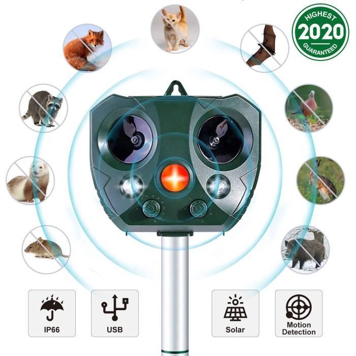 Répulsif Chat Ultrason,Solaire Répulsif Anti Chats Imperméable avec Alarme et Lumières Clignotantes pour Repousser Animaux