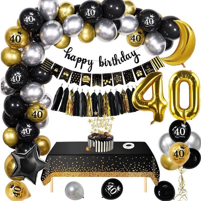 Ballon 40 Ans de Fête en Noir Or Decoration Anniversaire 40 Ans Deco Anniversaire 40 Ans Homme Femme pour Hommes et Femmes Adult Decor Réutilisable 
