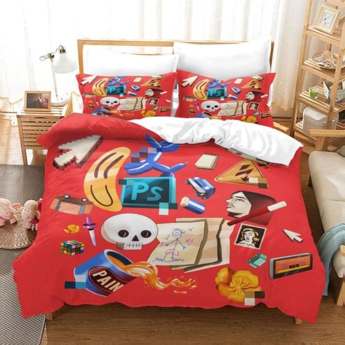 Housse De Couette Thème du Jeu Rouge 100% Coton - Design 3D - 200x200cm