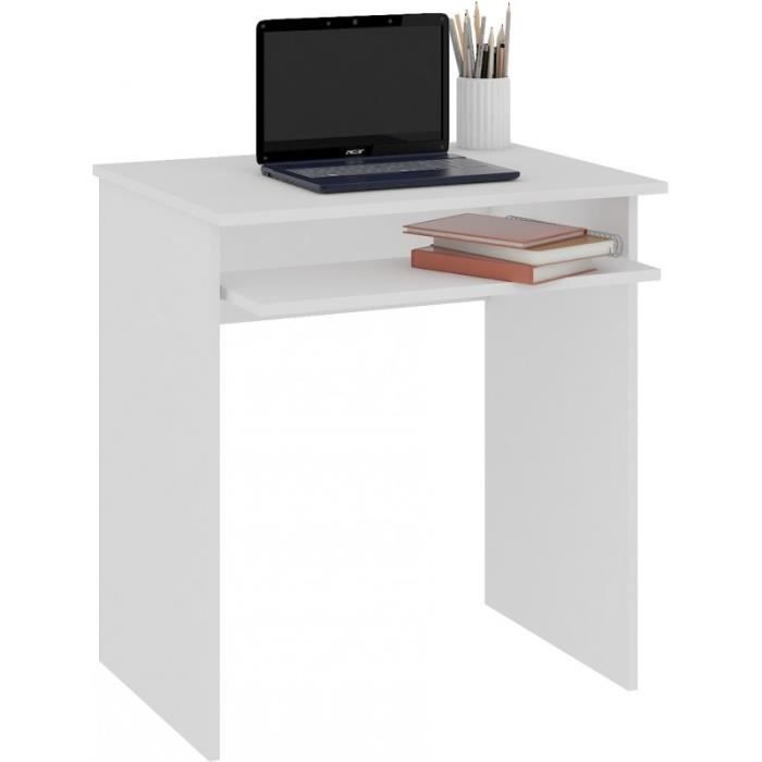 MALAWI - Petit bureau d'ordinateur - 68x74x51 cm - Support coulissant clavier - Table d'ordinateur - Mobilier bureau - Blanc