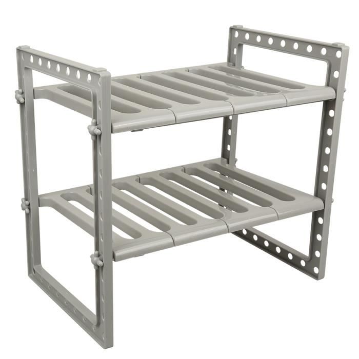Étagère de Rangement pour Cuisine Salle de Bain - YGONGMYL - 2 Niveaux Extensible - Gris