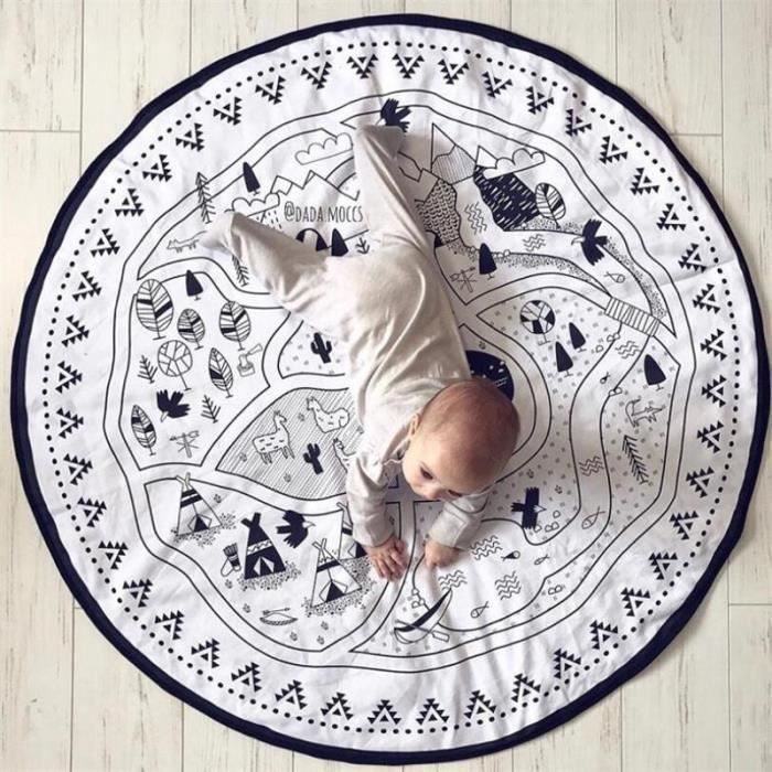 Tapis D Eveil Tapis De Jeu Rond Pour Bebe Diy Pour Enfants Tapis De Sol Pour Ramper Decoration De Type Village Dia 135cm Cdiscount Puericulture Eveil Bebe