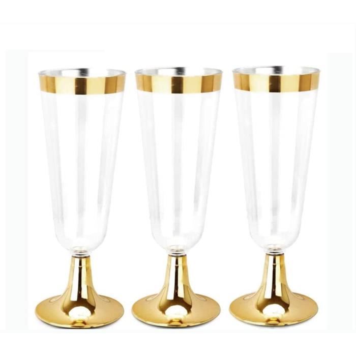 50 FlûTes à Champagne avec Bord Doré Verres à Champagne en Plastique