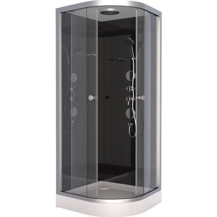 AURLANE Cabine de douche hydromassante Black round 2 - Structure en aluminium - 90 x 90 x 220 cm- Noir