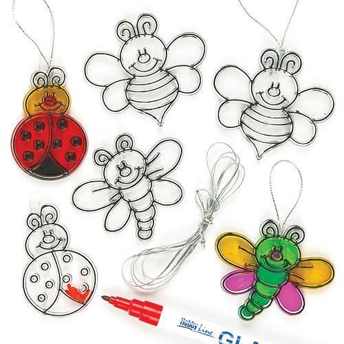 Lot de 12 Mini Décorations Attrape-Soleil Insectes à colorier pour enfants. Loisirs créatifs pour les enfants.
