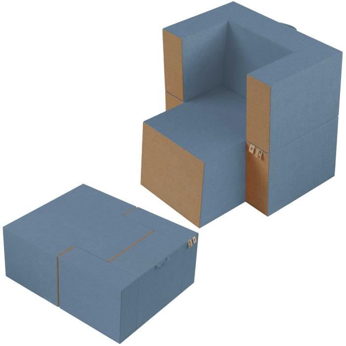 canapé fauteuil pouf praticha en mousse sofa avec repose-pieds 1 places tissu dehoussable et lavable couleur jeans