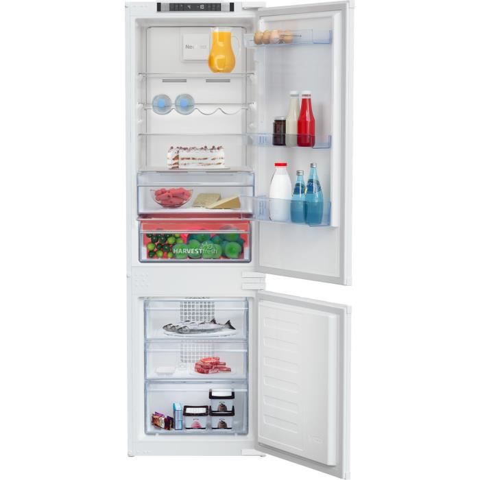 Réfrigérateur combiné BEKO BCNA275E3ZSN - Encastrable - 254 L (185+69) - L54 cm - NeoFrost Dual Cooling - Porte réversible - Blanc