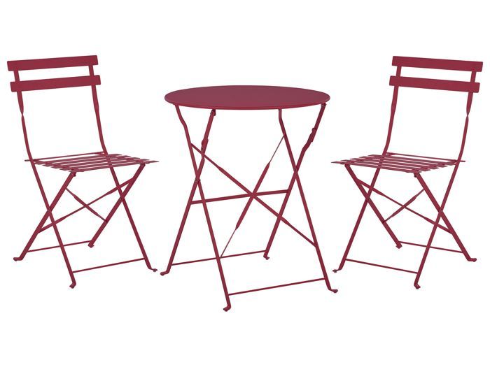 Ensemble table d'exterieur pliante et 2 chaises acier rouge - RETIF