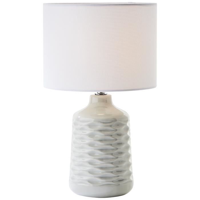 Lampe à poser - BRILLIANT - Ilysa - 42cm - Gris-Blanc - Céramique-Métal-Textile