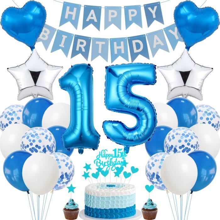 Pack Déco Anniversaire 56 Pièces – Bleu, Guirlandes Et Ballons, Neuf